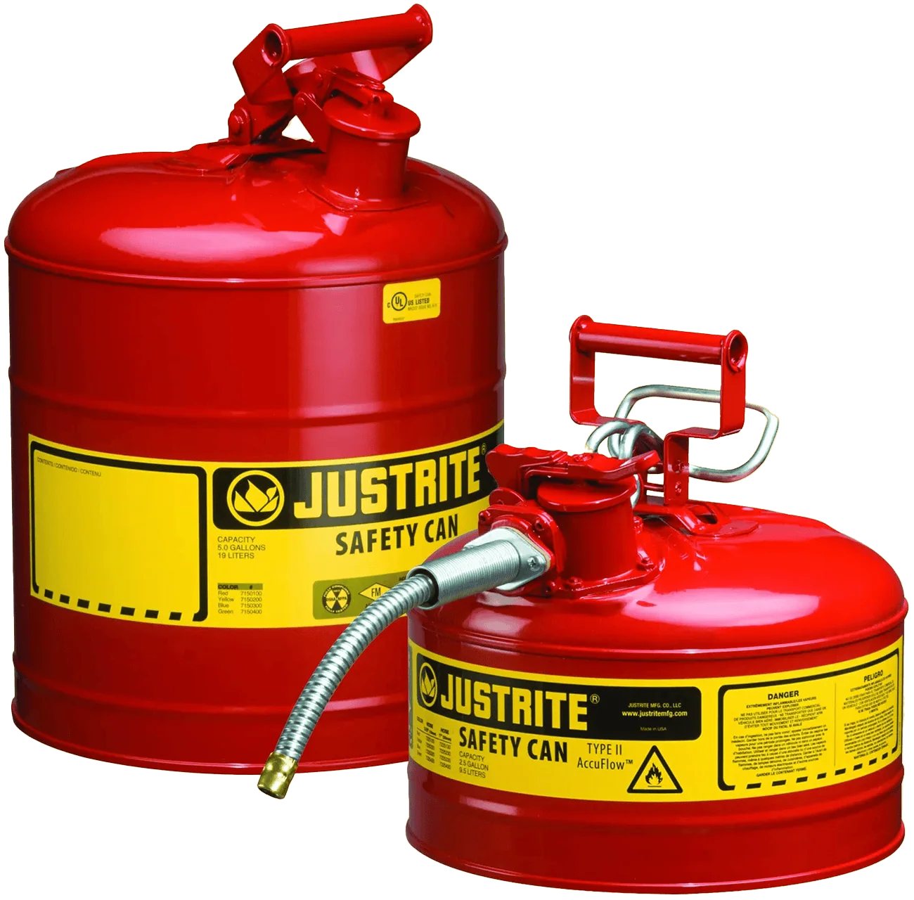 Justrite Type 1 and 2 Safety Cans